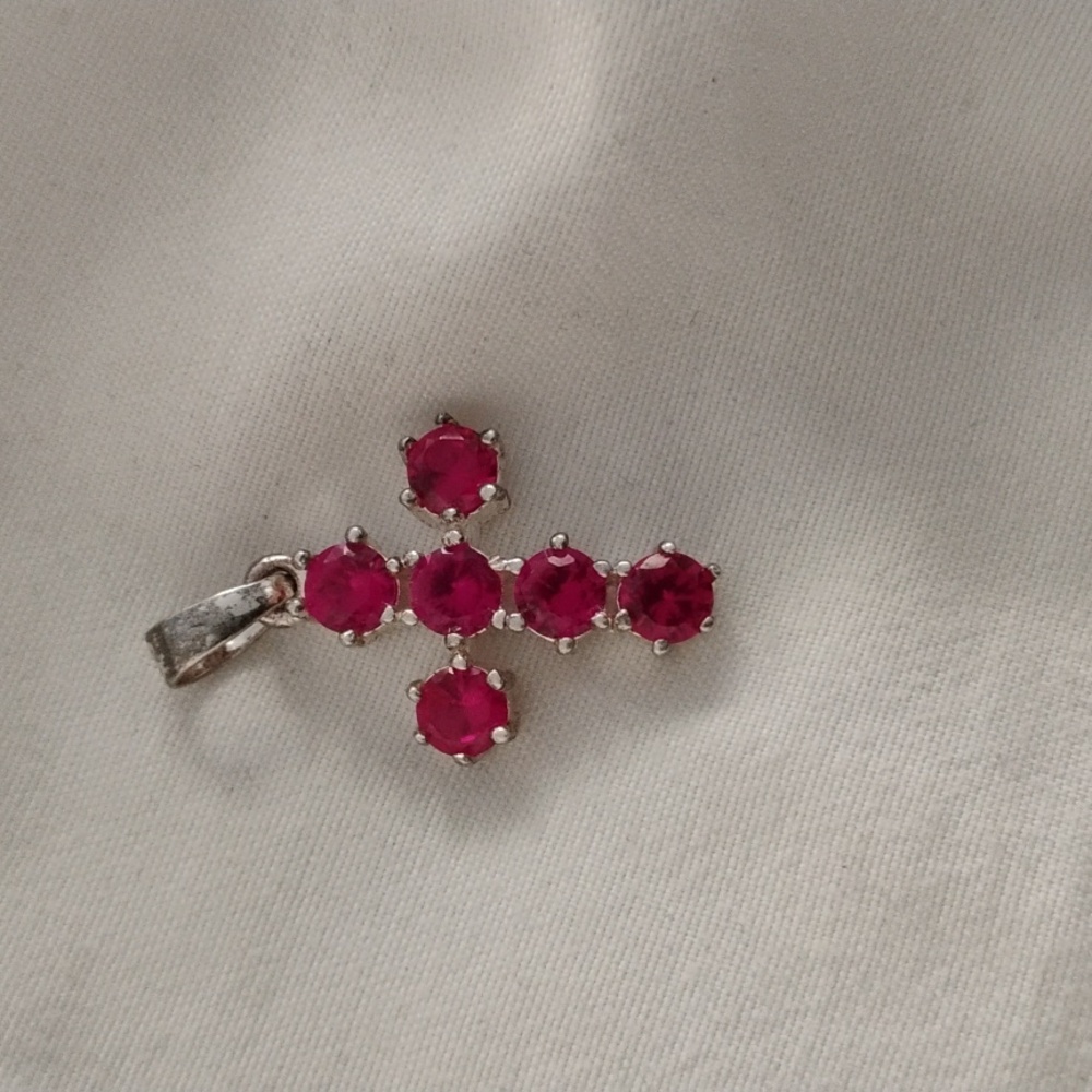 Elegant Silver and Natural Ruby Cross Pendant